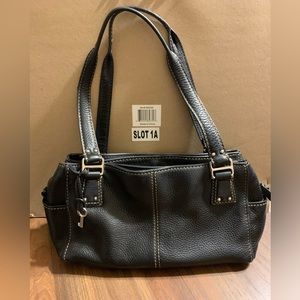 FOSSIL black leather double-straps shoulder bag purse